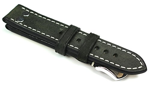 Bracelet 22mm cuir de vachette de style militaire avec rivets rétro noir - 3