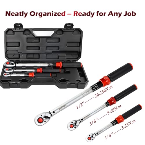 Hairich Drehmomentschlüssel Set 3‑teilig | 1/4″ + 3/8″ + 1/2″ | 3‑25 Nm, 5‑60 Nm, 20‑230 Nm | ±3% Genauigkeit | 72‑Zähne Ratschenkopf… – Ansicht 3