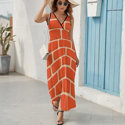 Robe maxi sans manches col V au motif trompe-l'œil briques rouges - 5