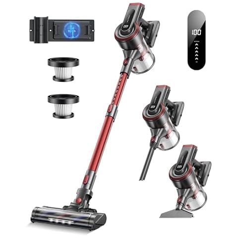 WLUPEL Cordless Vacuum Cleaner, 450W 38Kpa Powerful Stick Vacuum with 55min Detachable Battery, Vacuum Cleaners with Touch Display, Red, H8S Pro Cover