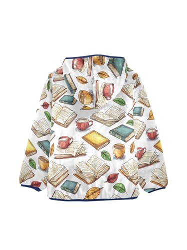Colorful Books and Coffee Girls Fleece Jacket Girls Fall Jacket Boys Coats Zip Up Hoodie Children Sherpa Warm Outerwear 2-10T2