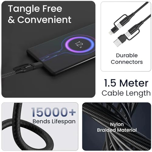 Image of BESTORUSB C Multi Fast Charging Cable 60W Nylon Braided Cord 4-in-1 3A USB A /C to Type C /Lightning Fast Sync Charger Adapter for Most Phones & Tablets (1.2 M)