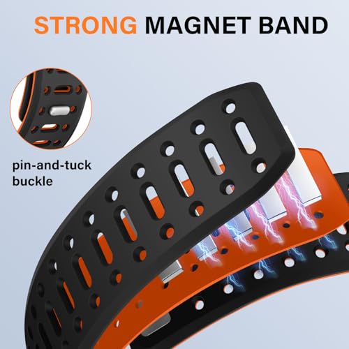 Sixmoat Magnetic Band Compatible with Apple Watch Band 42mm(Series10/11) 41mm 40mm 38mm for Men Women, Breathable Silicone Sport Band for iWatch Series 11 10 9 8 7 6 5 4 3 SE 3/2 (Black-Orange) by Sixmoat - Image 5