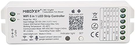 lighteu®, Milight Miboxer 5in1 WiFi LED Strip Controller, Amazon Alexa and Google Home Voice Control Remote and APP Control, no WiFi-Box Needed Compatible with 5 Different Output Mode, DC12-24V, WL5