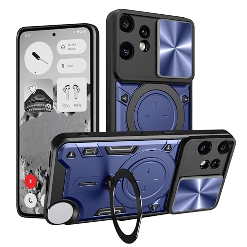 Image of Designerz hub CMF Phone 2 Pro Back Case | Hybrid Case with 360 Degree Rotating Finger Ring Holder + Slider Shutter Camera Protection Case for CMF Phone 2 Pro- Blue