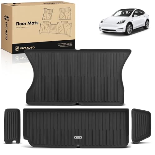 YHTAUTO Cargo Liners Compatible with Tesla Model X 2022-2025 5-Seat TPE Floor Liners All Weather Custom Fit Rear & Inner Trunk Cargo Mat Set of 4 Black