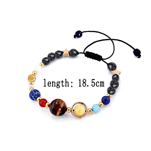 Image of COLORFUL BLING Natural Stone Beads Solar System Bracelet Universe Galaxy The Eight Planets Guardian Star Bracelet Jewelry Healing Yoga Chakra Gifts for Women