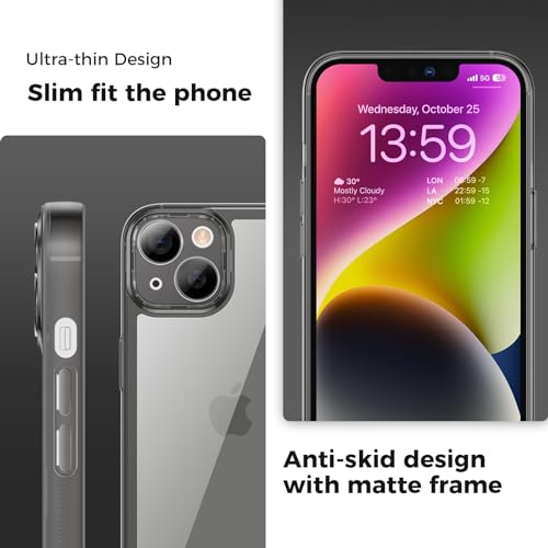 YATWIN Colored Clear Case for iPhone 13 with Matte Border, Built-in Camera Lens Protector, Non-Yellowing, Shockproof, Armour Phone Cover for Apple iPhone 13 5G - Black YATWIN Colored Clear Case for iPhone 13 with Matte Border, Built-in Camera Lens Protector, Non-Yellowing, Shockproof, Armour Phone Cover for Apple iPhone 13 5G - Black