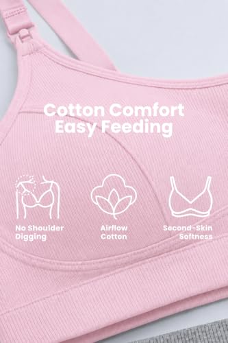 Image of ZELENA Fine Rib Cotton Non Padded Feeding Bra with Nursing Clips