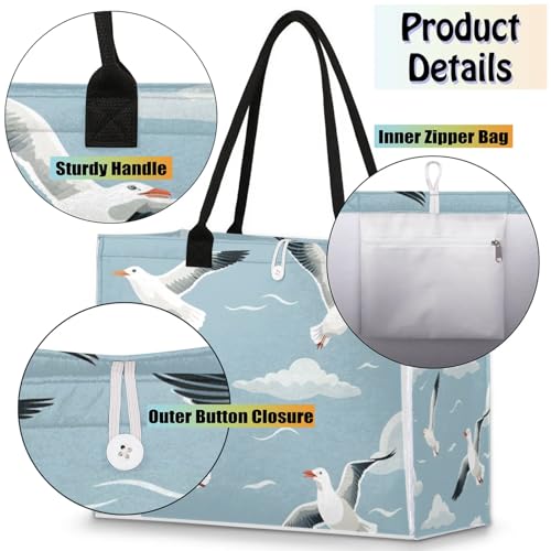 QsirBC Marine Gulls Large Beach Tote Bag for Women Adequate Capacity Kitchen Reusable Grocery Bag with Inner Zipper Pocket Travel Tote Handbag for Beach Pool Shopping Daily Use4