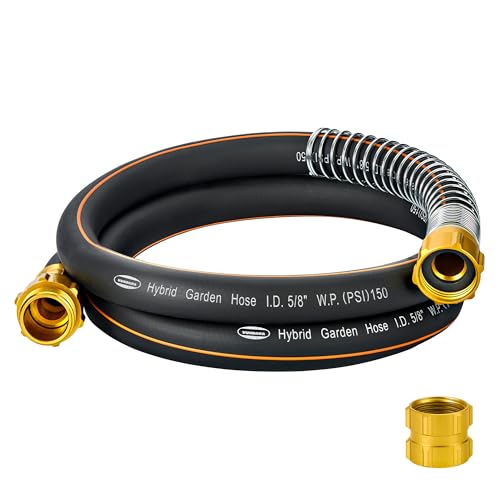VUNDARA 5/8 in. × 5 ft. High Flow Heavy Duty Garden Hose Flexible Hybrid Rubber Water Hose, No Memory Durable Premium Water Hose Leader Hose for Watering, Irrigation, Water Transfer Pump by VUNDARA - Used condition - US$14.55