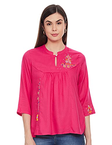 Image of Rangriti Pink Viscose Indie Top for Women