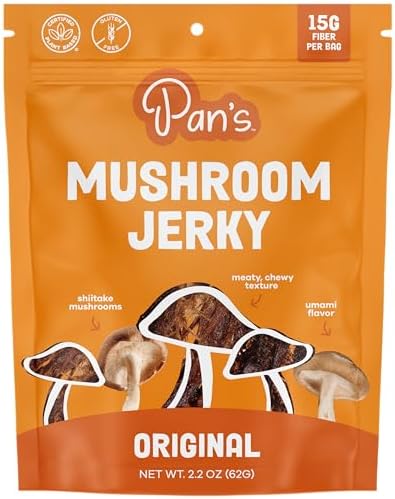 Pan's Mushroom Jerky, Organic, Vegan Snacks, Dried Mushrooms Shitake, Plant based Jerky, Meatless Jerky, Gluten Free, High in Fiber, with Original flavor (2.2 Ounce, Pack of 1)