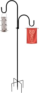 Bird Feeder Pole, 80" Tall Heave Duty Pole with Double Shepherd Hook 5 Prongs Base for Outdoor Hummingbird Feeders No Bird Feeder