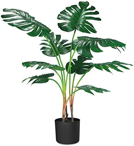 CROSOFMI Artificial Monstera Deliciosa Plant 37" Fake Tropical Palm Tree, Perfect Faux Swiss Cheese Plants in Pot for Indoor Outdoor House Home Office Garden Modern Decoration Housewarming Gift,1 Pack