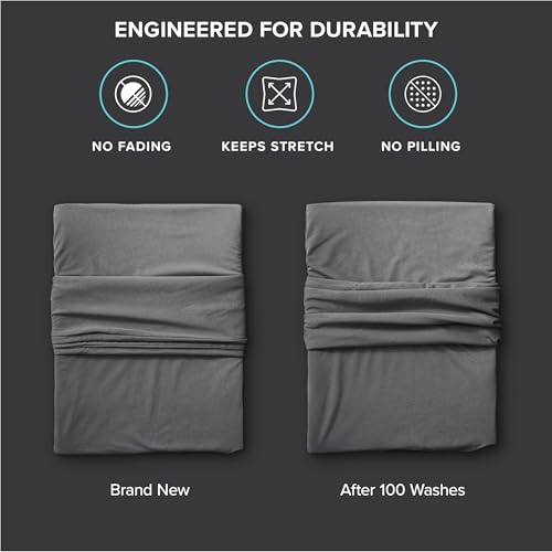 Image of Bare Home Cooling Performance Jersey Knit Stretch Sheet Set, Moisture-Wicking & Breathable, 4-Way Stretch Bed Sheets, Envelope Pillowcases (Full, Grey)