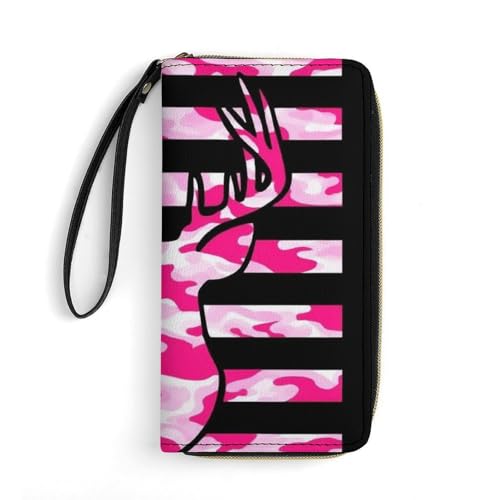 Fashion Decor Wallet, Long PU Zipper Wallet, Travel Purse Fashion Design, Huge Storage Capacity Purse With Rope Pink Camouflage American Flag Hunting Camo Deer