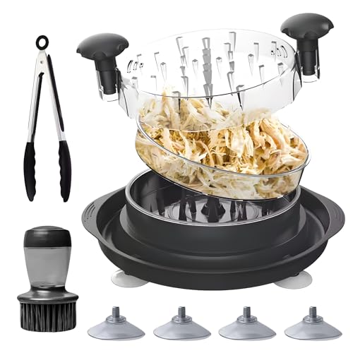 Chicken Shredder Tool Twist Large – 11.8” Meat Shredder Tool Twist for Quick Chicken Breast Shredding - With Non-Slip Pads & Suction Cups, Dishwasher Safe Kitchen Tool with Tongs & Soap Brush