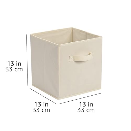 Amazon Basics Confezione Da 6 Cubi Portaoggetti Pieghevoli In Tessuto, Contenitori Con Maniglie - 33X33X33 Cm, Beige Tinta Unita - 5