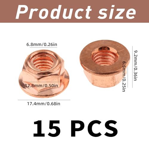 15 Stück Auspuffmutter M8 Sechskant,M8 x 1.25 CU SW13 Kupfermutter,Sechskant-Kupfer Selbstsichernd,Krümmer Muttern Kupfer,Auspuff Stehbolzen,Kupferschraube,Auspuffkrümmer Mutter Kopfbolzen für BMW E30
