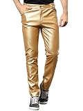 Lars Amadeus Men's Metallic Pants Slim Fit Night Club Disco Shiny Faux Leather Pants 38 Golden
