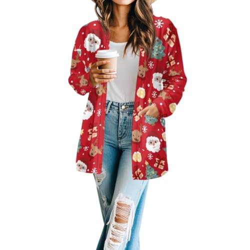 Image of Forchrinse Red Ladybug Cardigan for Women Causal Long Sleeve Open Front Cardigans Sweater Fashion 2024 Fall Coat with Pockets