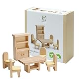 PlanToys® Dining Room Classic Set | Montessori Small World and Family Role Play | Eco Friendly Wooden Dining Room Furniture for Imaginative Play
