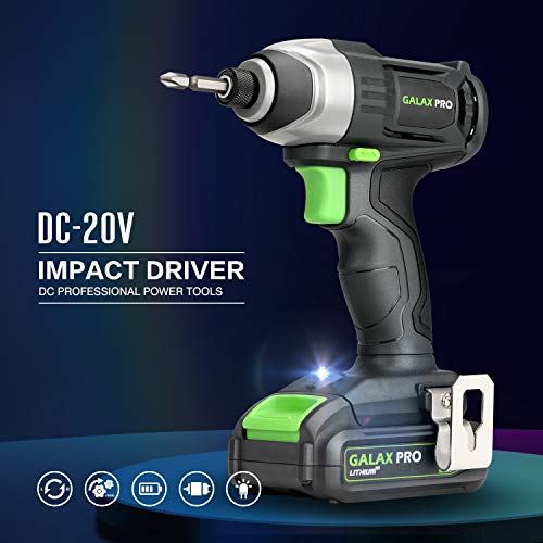 GALAX PRO 20V 2-speeds Drill Driver and Impact Driver Combo Kit, Cordless, 1pcs 1.3Ah Lithium-Ion Batterie, Charger Kit, 11pcs Accessories and Tool Bag