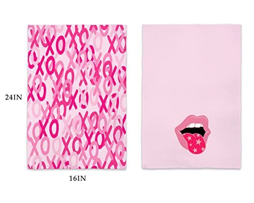 Qodung Hot Pink Preppy Glitter Lips Xoxo Soft Absorbent Kitchen Towels Dishcloths 16X24 Inch Set Of 2,Trendy Preppy Absorbent Drying Cloth Hand Towels Tea Towels For Dorm Bathroom,Teen Girls Gift #TOP3