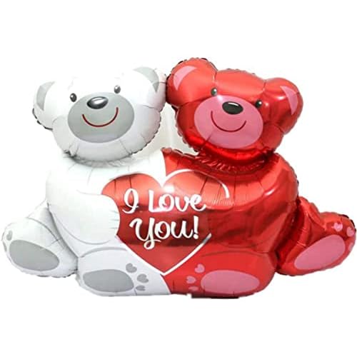 DIWULI, süßer XXL Bär Luftballon I Love you, Folien-Ballon weiß rot, Folienluftballon Geburtstag, Kindergeburtstag, Hochzeit Brautpaar, Verlobung, Liebe, Hochzeits-Deko, Mr & Mrs, Geschenk, Teddy-Bär