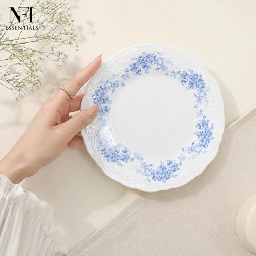 Image of NFI essentials 8 inch Ceramic Quarter Plate with Elegant Blue Floral Design, Premium Serving Plate for Snacks, Desserts, Breakfast & Appetizers, Microwave & Dishwasher Safe