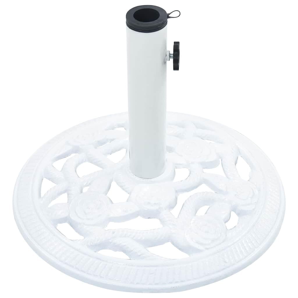 Stojak na parasol przeciwsłoneczny, biały, z żeliwa, 9 kg, 40 cm, z adapterem do drążków parasoli 35, 38, 48 mm, na balkon, taras, do ogrodu, stabilna podstawa z dekoracyjnym kwiatowym wzorem