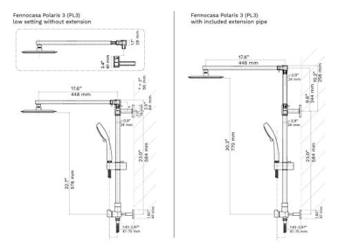 Fennocasa Polaris 3 Retrofit Rain Shower System, 3-Setting Handheld Shower Combo With Slide Bar, 8" Low Profile Shower Head (2.5 Gpm Chrome) #TOP4