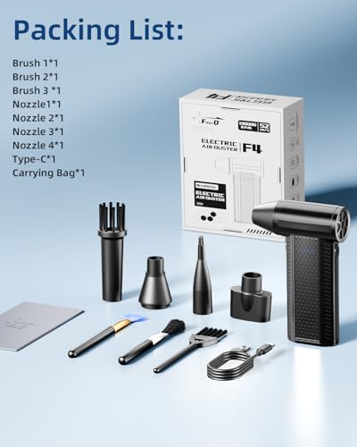 Kit Soffiatore Ad Aria Compressa-Soffiatore Elettrico Per -130000Rpm-Sostituisce Le Bombolette Di Aria Compressa-Pulizia Tastiera-Mini Spazzaneve Per Auto-Asciugatore Per Auto Con Soffiatore (Nero) - 5