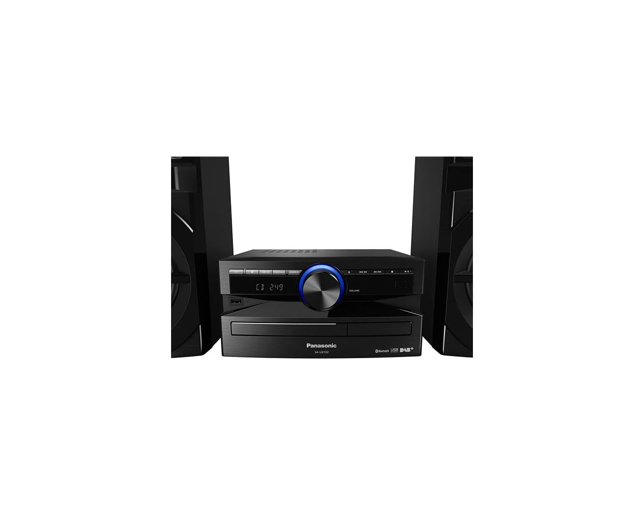 Panasonic SC-UX102E-K Mini chaine hifi DAB+ Bluetooth 300W Lecteur CD Radio FM/DAB/DAB+ Rythime D.Bass Bluetooth Port USB DJ Jukebox Design élégant et sobre, Noir, Version Française