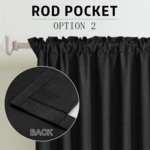 DUALIFE 96 Inch Curtains 2 Panel Set Farmhouse Blackout Heat Reducing Sun Block Out Curtains for Bedroom Dorm UV Blocking Noise Canceling Burlap Linen Look Drapes Rod Pocket Back Tab,50 X 96 Black by DUALIFE - Image 5