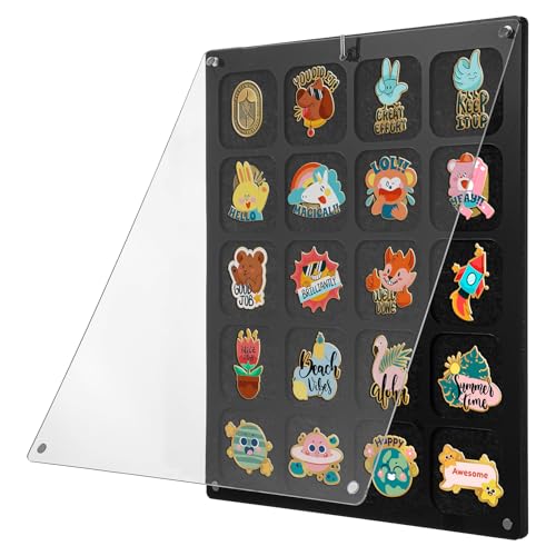Image of Clear Acrylic Pin Display Organizer, Dust-Free Table Top & Wall Pin Display Holder Board with 20 Grids (9.4x11.8')