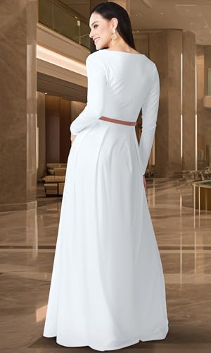 Image of KOH KOH Womens Long Sleeve V-Neck Flowy Modest Elegant Evening Maxi Dress