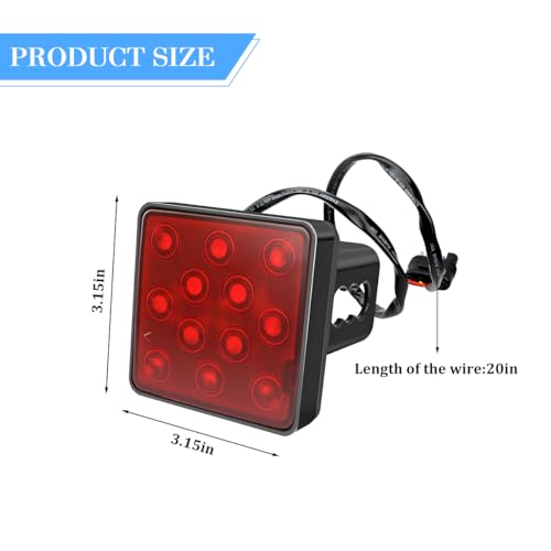 Ywdiml 12 LED Brake Light Trailer Hitch Cover, High Bright Square Tow Hitch Tail Light for 2\" Receiver, Trailer Exterior Towing Driving Brake Lamp, Universal for Most SUV RV Truck (Red)