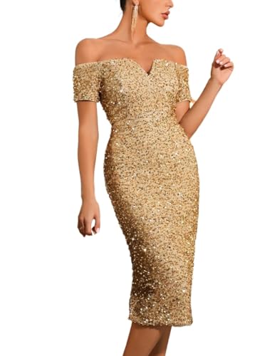 Wocrolse Women's 2025 Spring Summer Dress Short Sleeve High Waist Off Shoulder Bodycon Dress