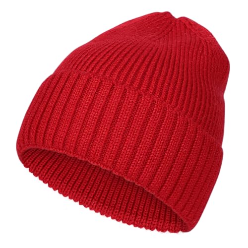 Kids Merino Wool Beanie Hat for Boys Girls Winter Classic Knit Beanies Unisex Cuffed Skull Ski Snow Caps Age 7-14