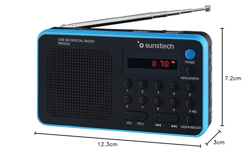 Sunstech RPDS32BL - Radio portátil Digital (Am/FM, USB, SD, MMC, 1.5 W), Color Azul - imagen 4