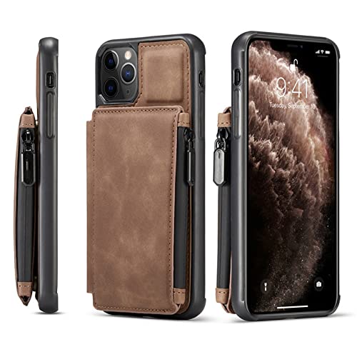 Étui iPhone 13 Mini pour voyager léger : portefeuille en cuir marron avec fermeture éclair