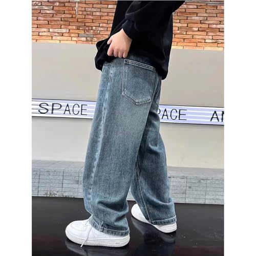 Boys Baggy Jeans Straight Wide Leg Elastic Waisted Loose Fit Teens Jeans Y2k Casual Stretchy Denim Pants with Pockets4