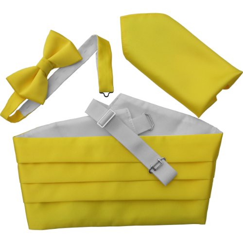 Ceinture pour homme 100 % satin jaune avec son nœud papillon chic pour cérémonie