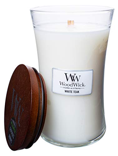 Wood.Wick WW White Teak, Highly Scented Candle, Classic Hourglass Jar, Large 7 inches