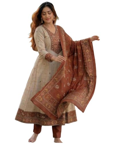 Image of ANNI Designer Kurta Sets for Women Viscose Printed | Kurta Pant Dupatta Set | A-Line Kurti Set for Women | Round Neck 3 /4 Sleeve Ethnic Suit | Designer Indian Kurti Outfit with Pants