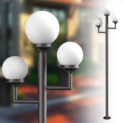 ACOHOOK Lampadaire d'extérieur étanche à triple tête avec 3 ampoules LED 10 W IP65 pour jardin/cour Marron 200 cm