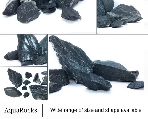Image of Stygian Black Rock with Greyish White Lines for Aquarium Decoration, Reef Tank Setup, Terrarium, Hardscape Creation, etc (Colour: Obsidian Black, 1.8kg)