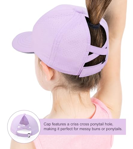 Girls Criss Cross Ponytail Hat Reflective Baseball Cap Kids Lightweight Quick Drying Outdoor Mesh Sports Hat Age 7-123
